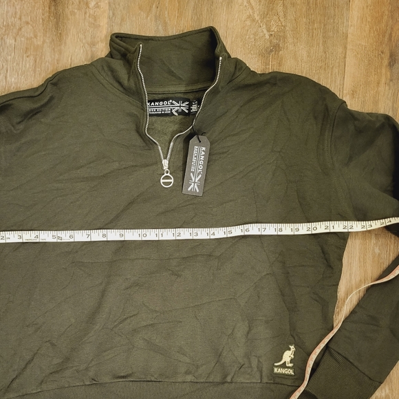 KANGOL Cropped Army Green 1/4 Zip Sweatshirt Size Large - Picture 8 of 8